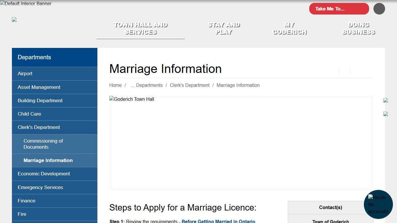 Marriage Information - Town of Goderich